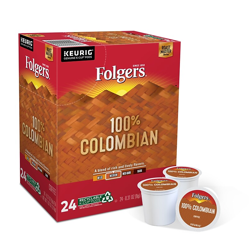 Folgers 100% Colombian Coffee, Medium Roast, 0.31 oz. Keurig® K-Cup® Pods, 24/Box (6659) image 1
