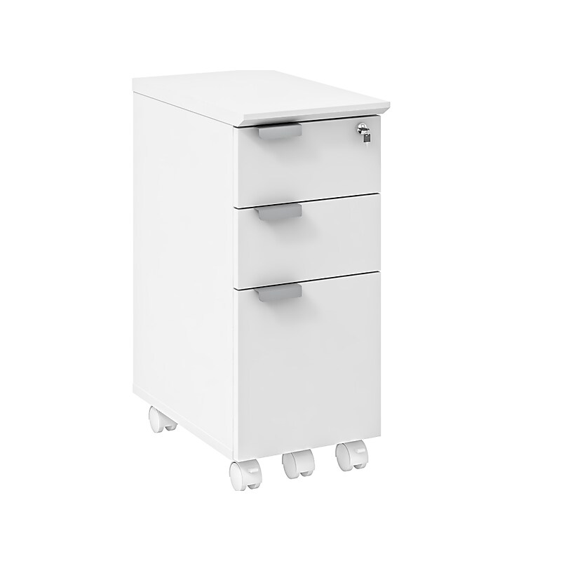 Safco Resi Ped 3-Drawer Mobile Vertical File Cabinet, Letter Size, Lockable, 26.54"H x 11.57"W x 19.02"D, White (RESPEDWH) image 1
