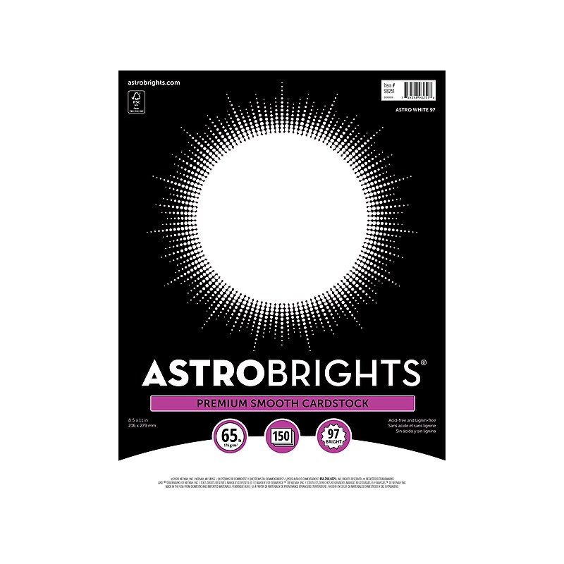 Astrobrights 65 lb. Cardstock Paper, 8.5" x 11", Astro White, 150 Sheets/Pack (98251) image 1
