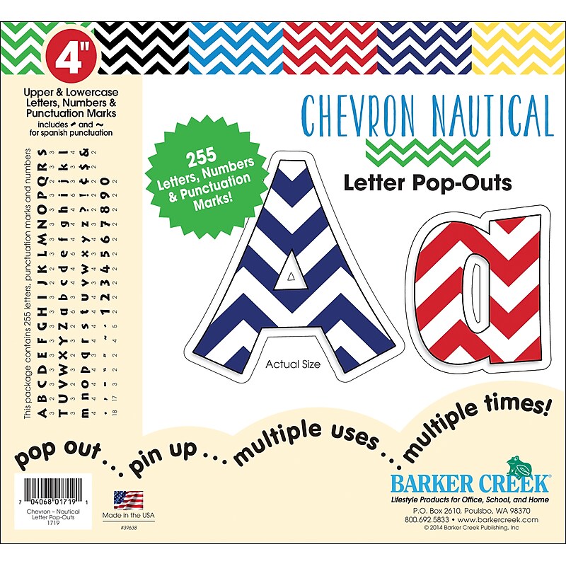 Barker Creek Nautical Chevron  4" Letters and Numbers, Multicolored, 255/Pack (LL1719) image 1