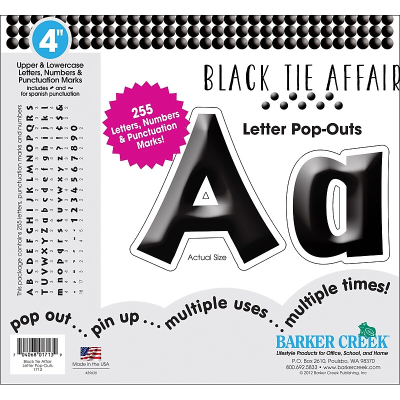 Barker Creek Black Tie Affair  4" Letters and Numbers, Black, 255/Pack (LL1713) image 1