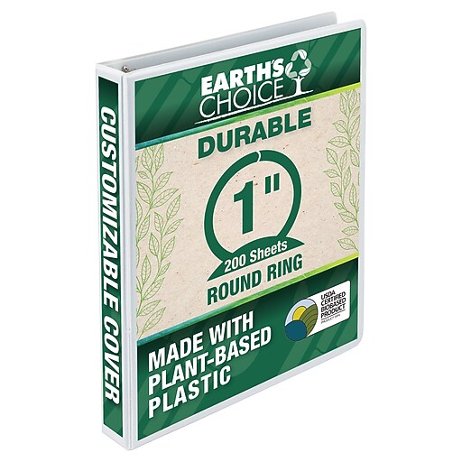 Samsill Earth's Choice Plant-Based 1" View Binder, 3-Ring , Made in USA, White (SAM18937)