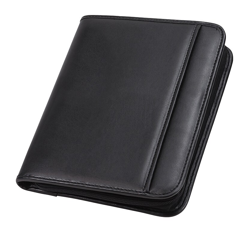 Samsill Professional Junior Leather Portfolio Case with Zipper Closure, Black (70821) image 1