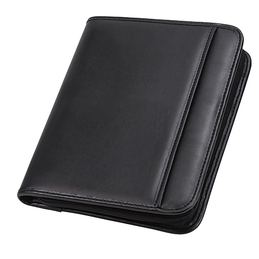 5 x 8 Mini Writing Pad Samsill Contrast Stitch Leather Small Portfolio Black Junior Portfolio Folder/Business Padfolio for Men & Women