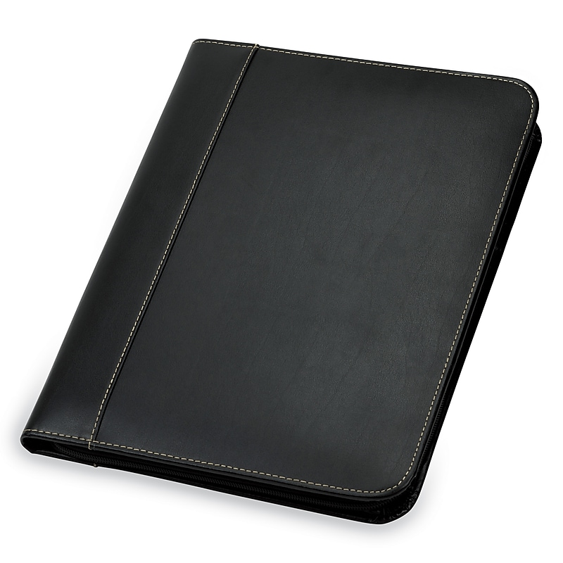 Samsill Contrast Stitch Faux Leather Portfolio Case with Zipper Closure, Black (71720) image 1