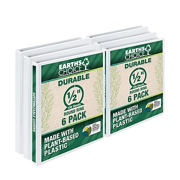 Samsill Earth's Choice Biobased 1/2" 3-Ring View Binders, White, 6/Pack (I08917)