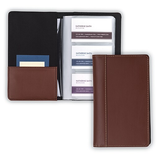 Book Holds 120 Business or Credit Cards Tan/Brown Samsill Contrast Stitch Leather Business Card Holder/Organizer for Men & Women 