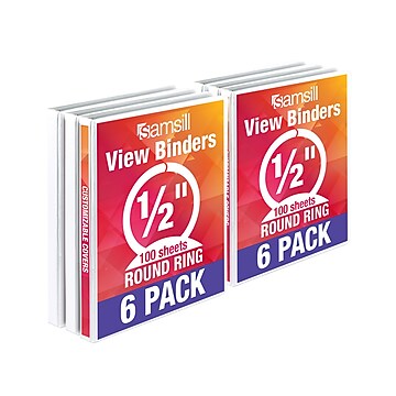 Samsill Economy 1/2" 3-Ring View Binder, White, 6/Pack (I08517)