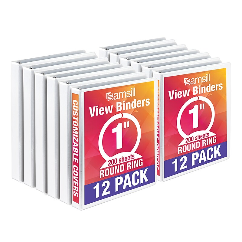 Samsill Economy 1" View Binders, 3-Ring , Made in USA, White, 12/Pack (I008537C) image 1