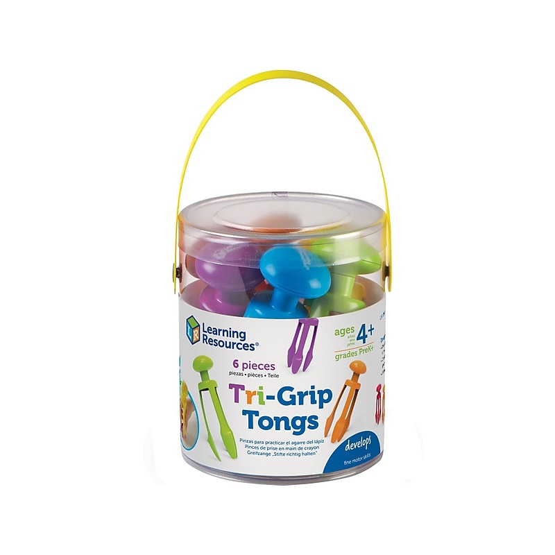Learning Resources Tri-Grip Tongs, 0.3' x 2.8" x 3.9", Assorted Colors, 6/Pack (LER2964) image 1