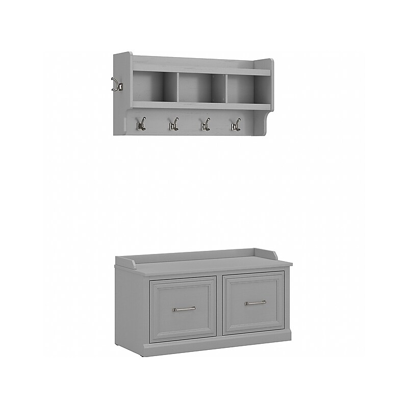 Bush Furniture Woodland 40W Shoe Storage Bench with Doors and Wall Mounted Coat Rack, Cape Cod Gray (WDL003CG) image 1