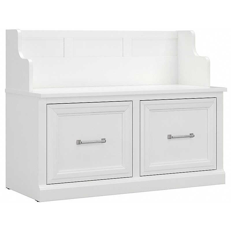 Bush Furniture Woodland 40W Entryway Bench with Doors, White Ash (WDL005WAS) image 1