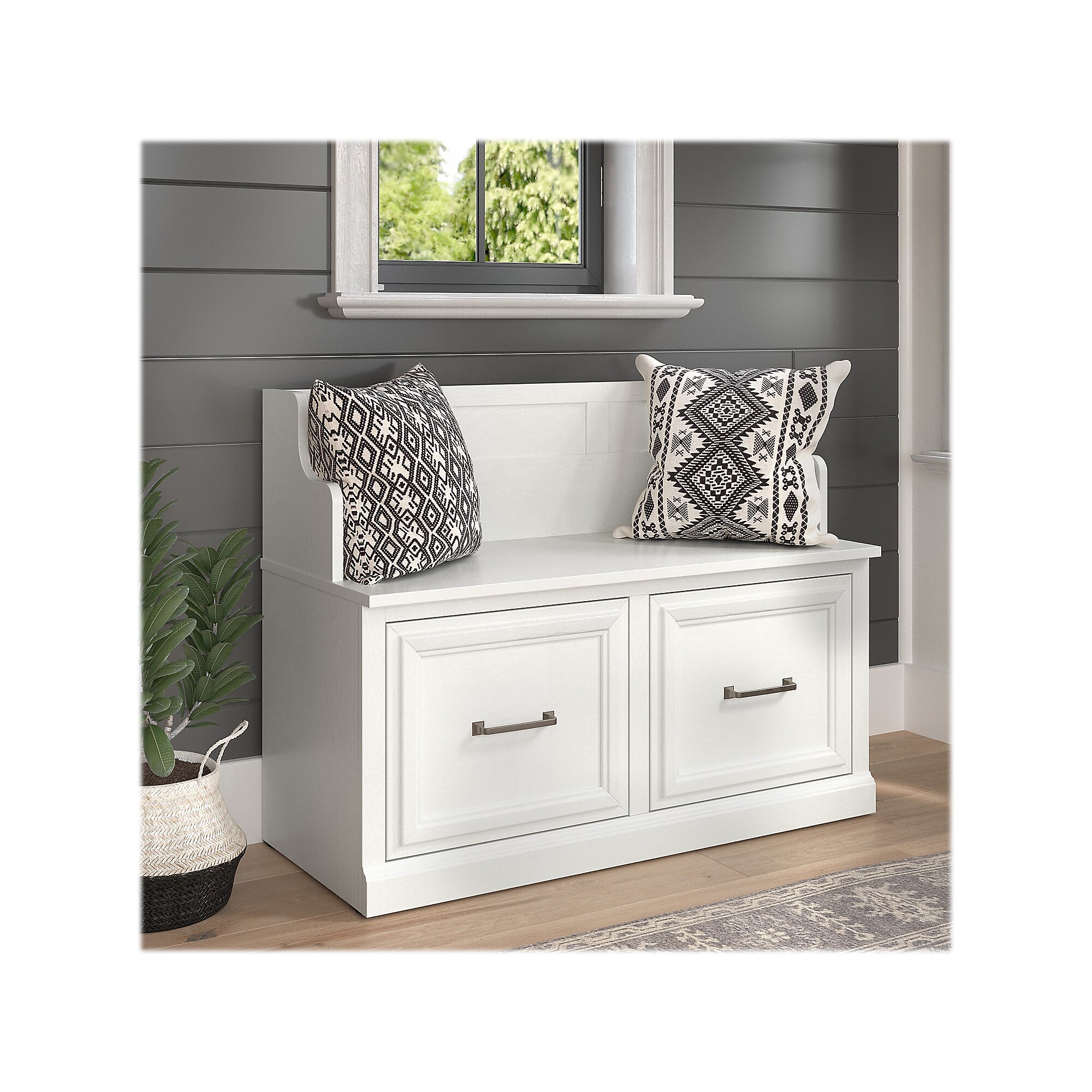 Bush Furniture Woodland 40W Entryway Bench with Doors, White Ash (WDL005WAS) Sansujyuku sansujyuku.com