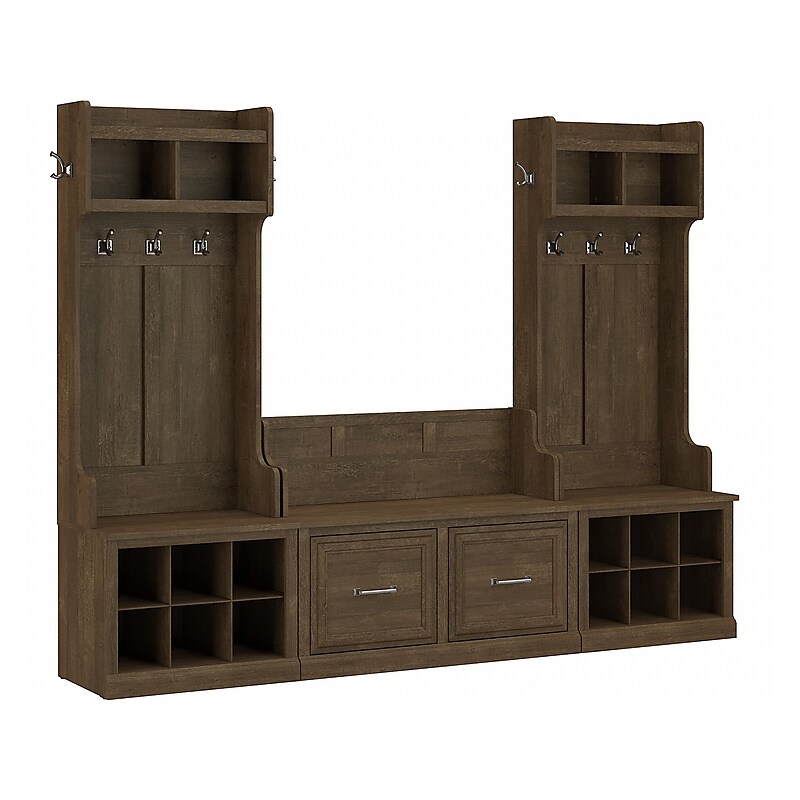 Bush Furniture Woodland Entryway Storage Set with Hall Trees and Shoe Bench with Doors, Ash Brown (WDL011ABR) image 1