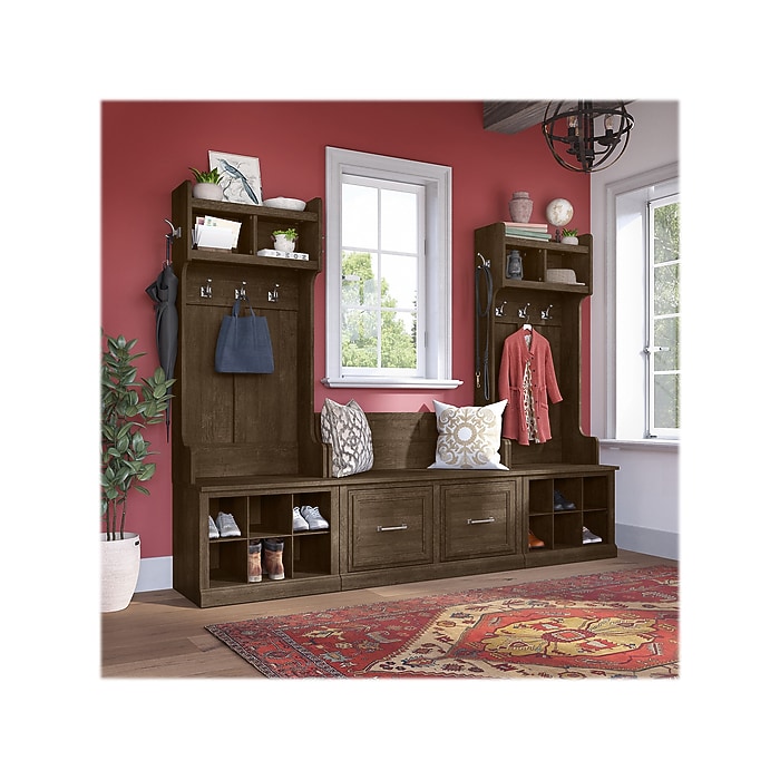 Bush Furniture Salinas Attaccapanni Con Panca E Scarpiera, Ingresso In Legno, Finitura Grigio E Bianco, 4 Ripiani, Ganci E Seduta Fino A 113kg - 3