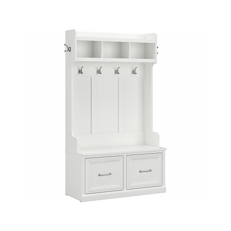 Bush Furniture Woodland 40W Hall Tree and Shoe Storage Bench with Doors, White Ash (WDL001WAS) image 1
