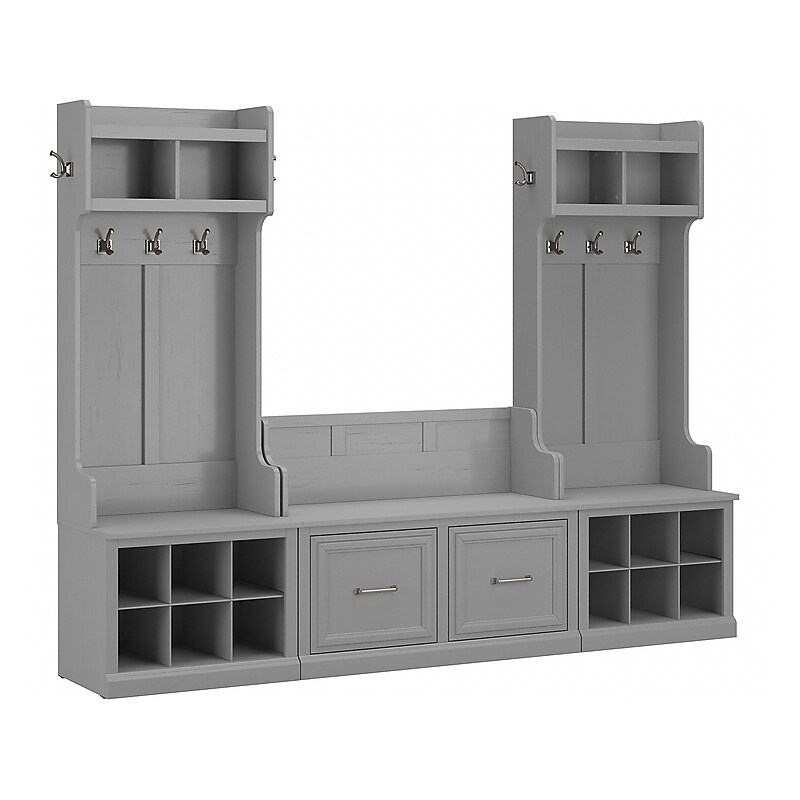 Bush Furniture Woodland Entryway Storage Set with Hall Trees and Shoe Bench with Doors, Cape Cod Gray (WDL011CG) image 1