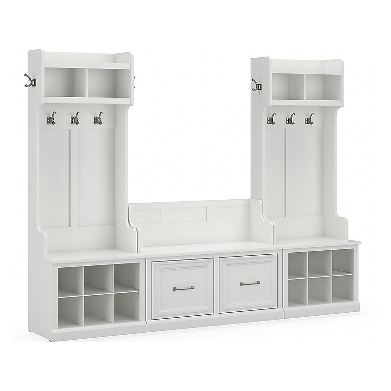 Bush Furniture Woodland Entryway Storage Set with Hall Trees and Shoe Bench with Doors, White Ash (WDL011WAS) image 1