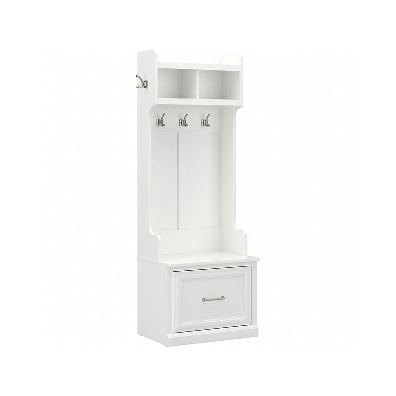 Bush Furniture Woodland 24W Hall Tree and Small Shoe Bench with Drawer, White Ash (WDL007WAS) image 1