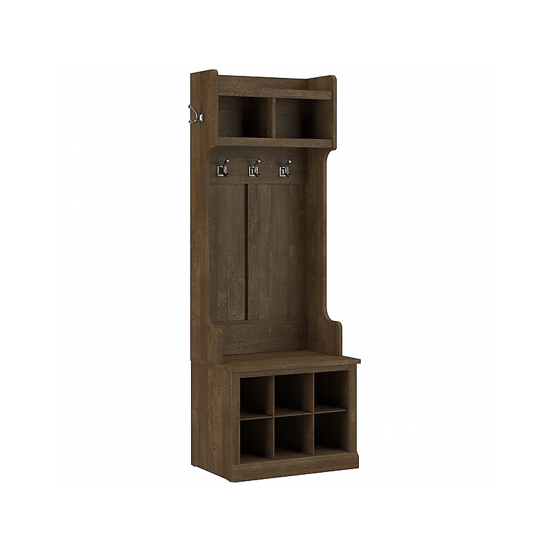 Bush Furniture Woodland 24W Hall Tree and Small Shoe Bench with Shelves, Ash Brown (WDL008ABR) image 1