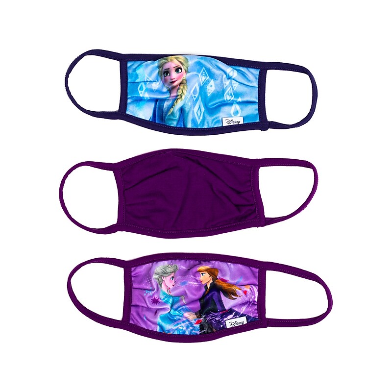 Bioworld Frozen Characters Reusable Cloth Face Masks, Kids, Assorted Colors, 3/Pack (MK9VPDFZN-SB00) image 1