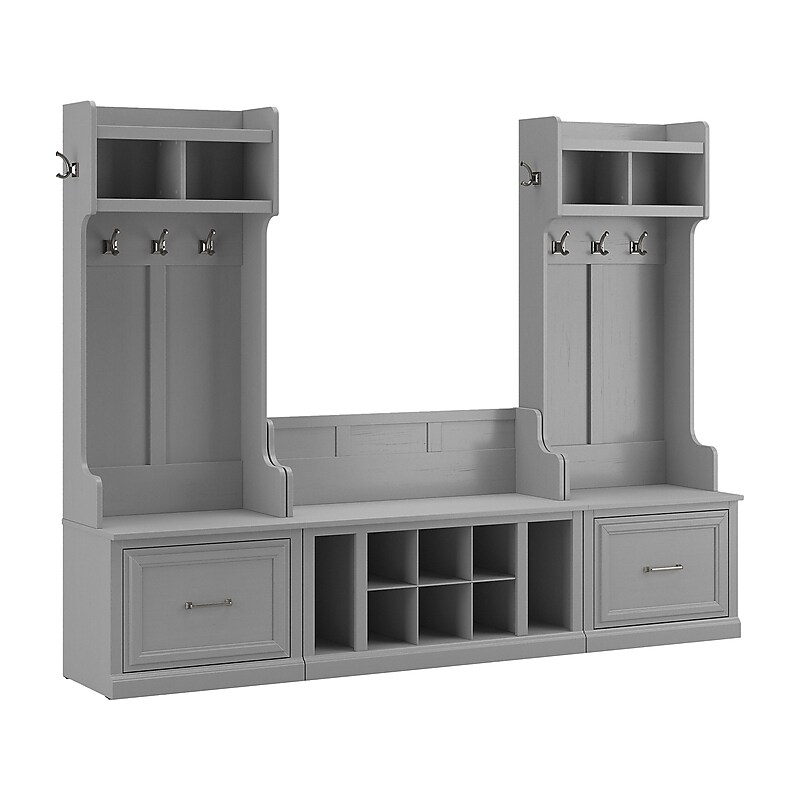 Bush Furniture Woodland Entryway Storage Set with Hall Trees and Shoe Bench with Drawers, Cape Cod Gray (WDL012CG) image 1