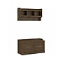 Bush Furniture Woodland 40W Shoe Storage Bench with Doors and Wall Mounted Coat Rack, Ash Brown (WDL003ABR)~#|#~sp117593098_sc7