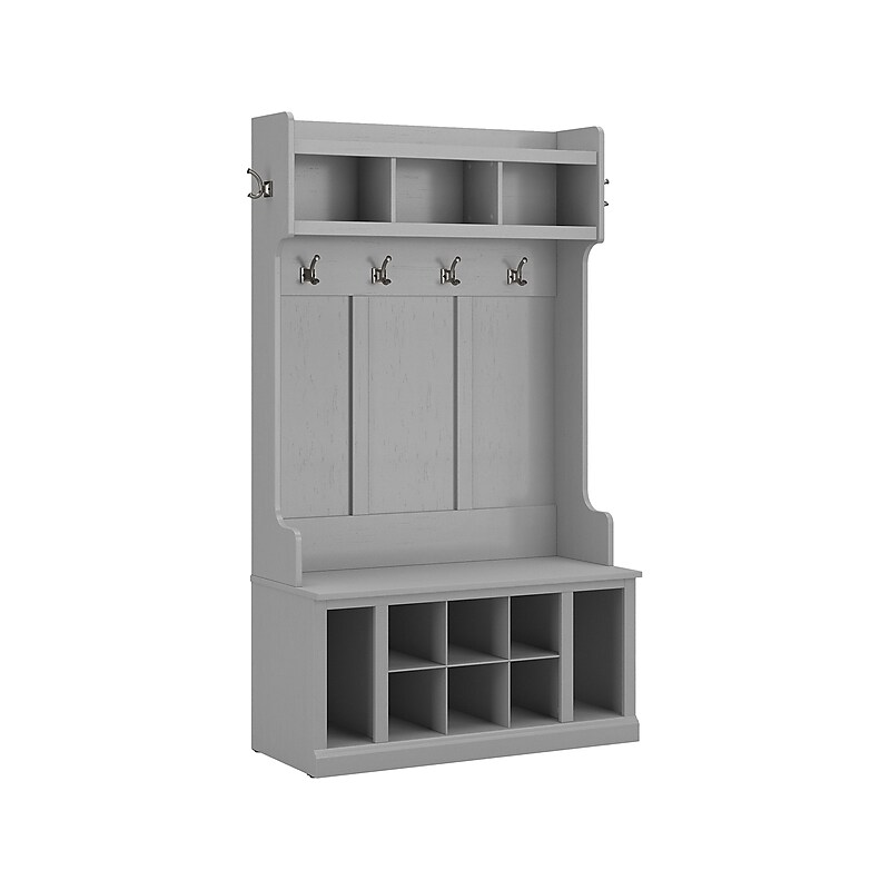 Bush Furniture Woodland 40W Hall Tree and Shoe Storage Bench with Shelves, Cape Cod Gray (WDL002CG) image 1