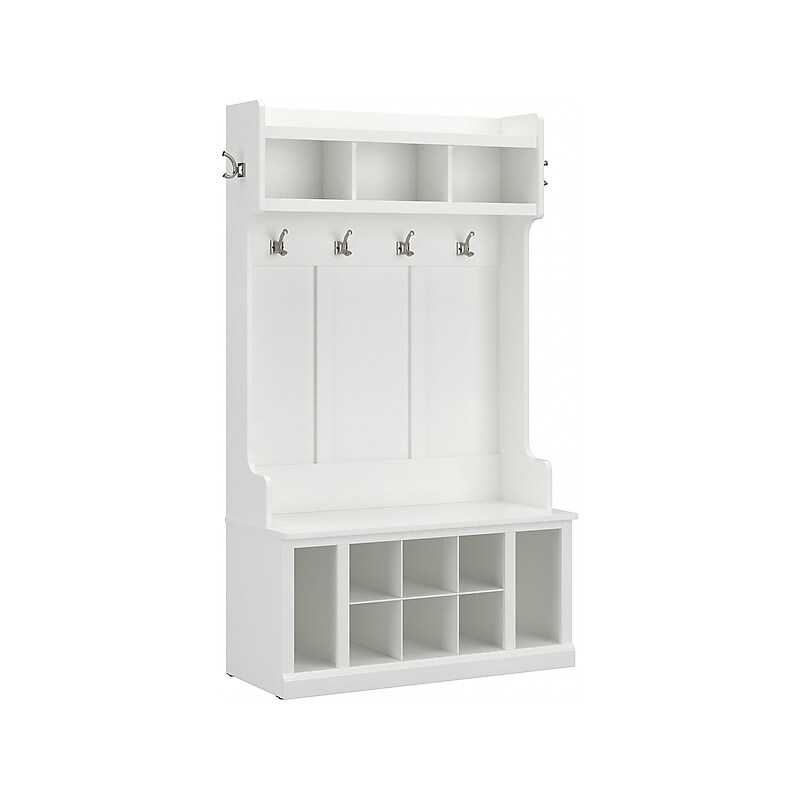 Bush Furniture Woodland 40W Hall Tree and Shoe Storage Bench with Shelves, White Ash (WDL002WAS) image 1