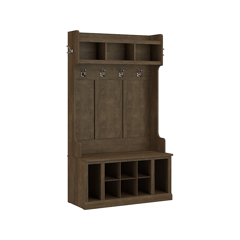 Bush Furniture Woodland 40W Hall Tree and Shoe Storage Bench with Shelves, Ash Brown (WDL002ABR) image 1