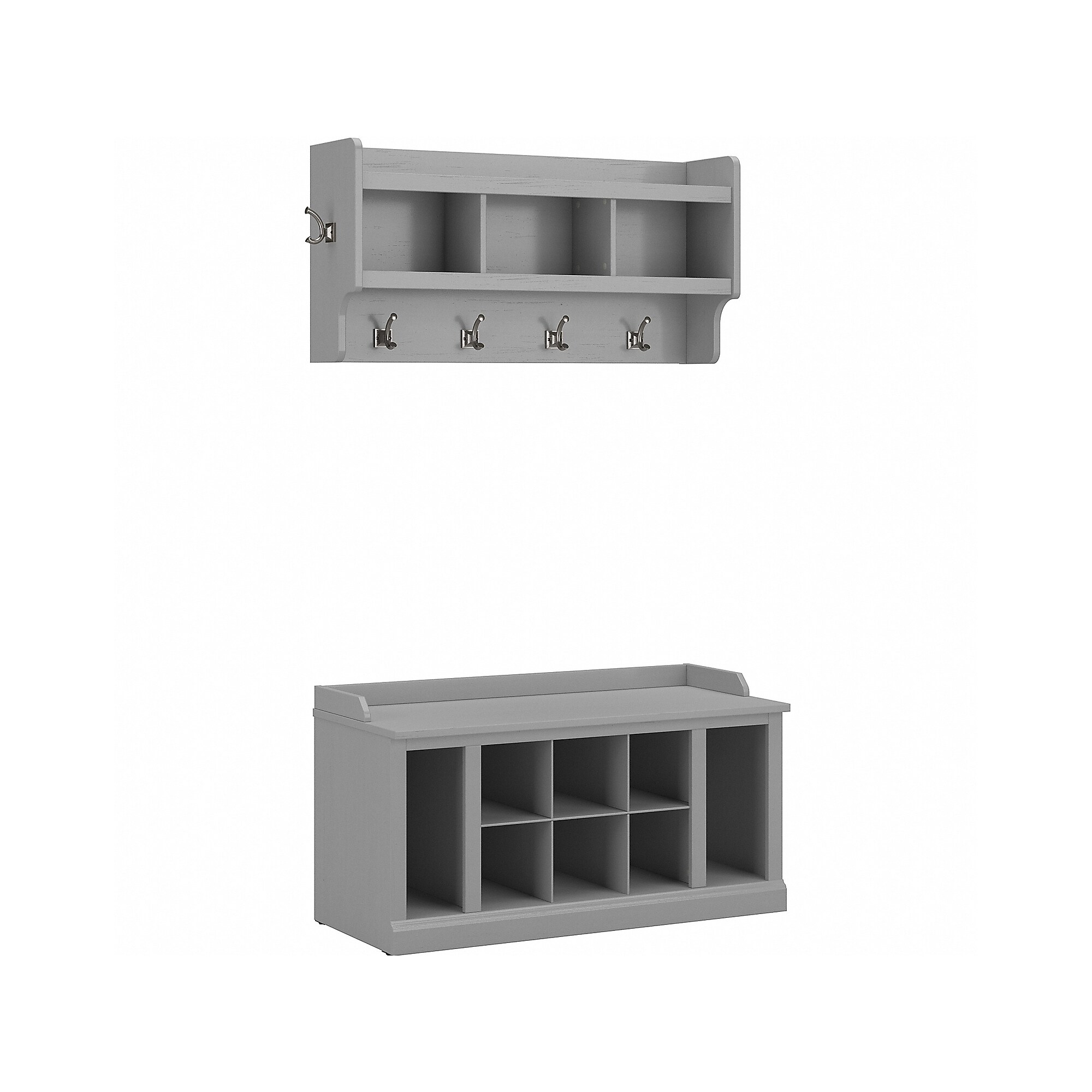 Bush Furniture Woodland 40W Shoe Storage Bench with Shelves and Wall Mounted Coat Rack, Cape Cod Gray (WDL004CG) Sansujyuku sansujyuku.com