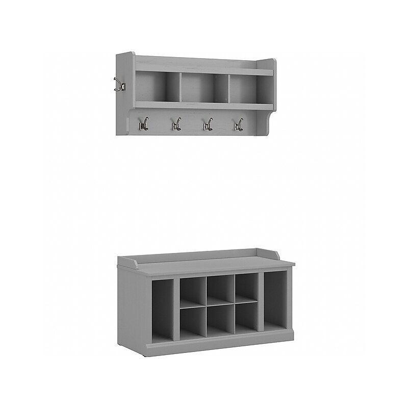 Bush Furniture Woodland 40W Shoe Storage Bench with Shelves and Wall Mounted Coat Rack, Cape Cod Gray (WDL004CG) image 1