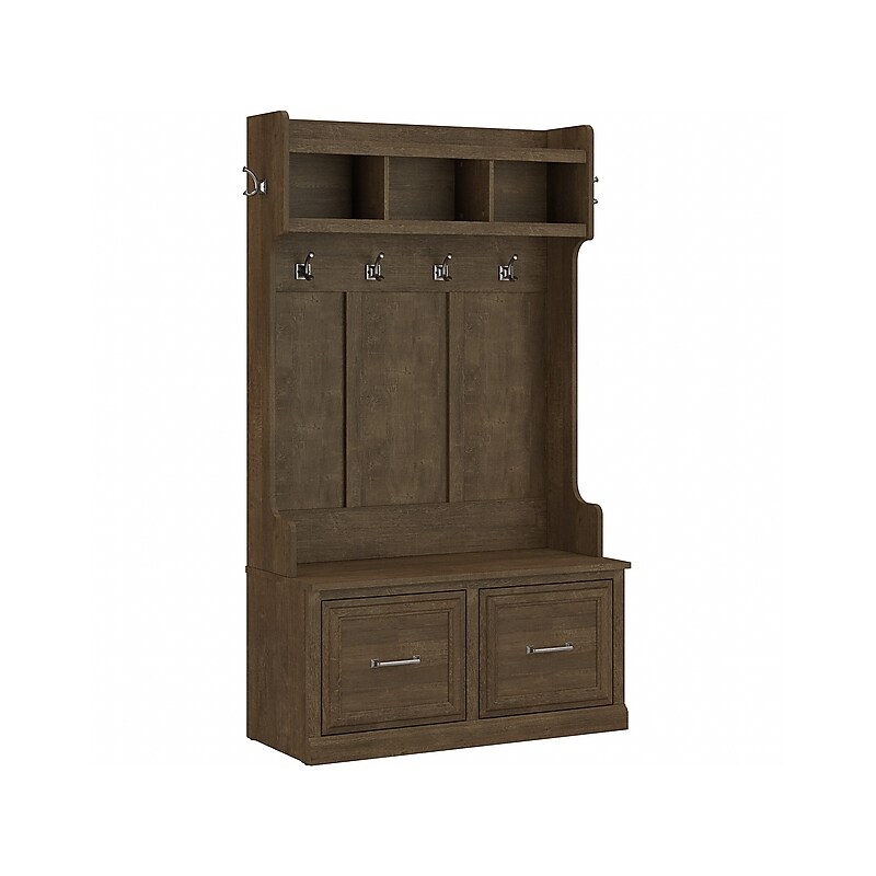 Bush Furniture Woodland 40W Hall Tree and Shoe Storage Bench with Doors, Ash Brown (WDL001ABR) image 1