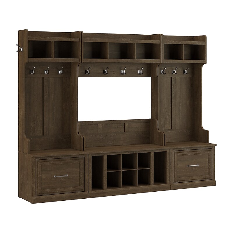 Bush Furniture Woodland Full Entryway Storage Set with Coat Rack and Shoe Bench with Drawers, Ash Brown (WDL014ABR) image 1