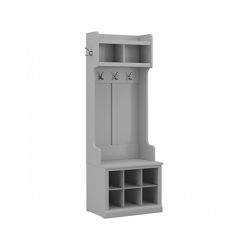 Bush Furniture Woodland 24W Hall Tree and Small Shoe Bench with Shelves, Cape Cod Gray (WDL008CG) image 1