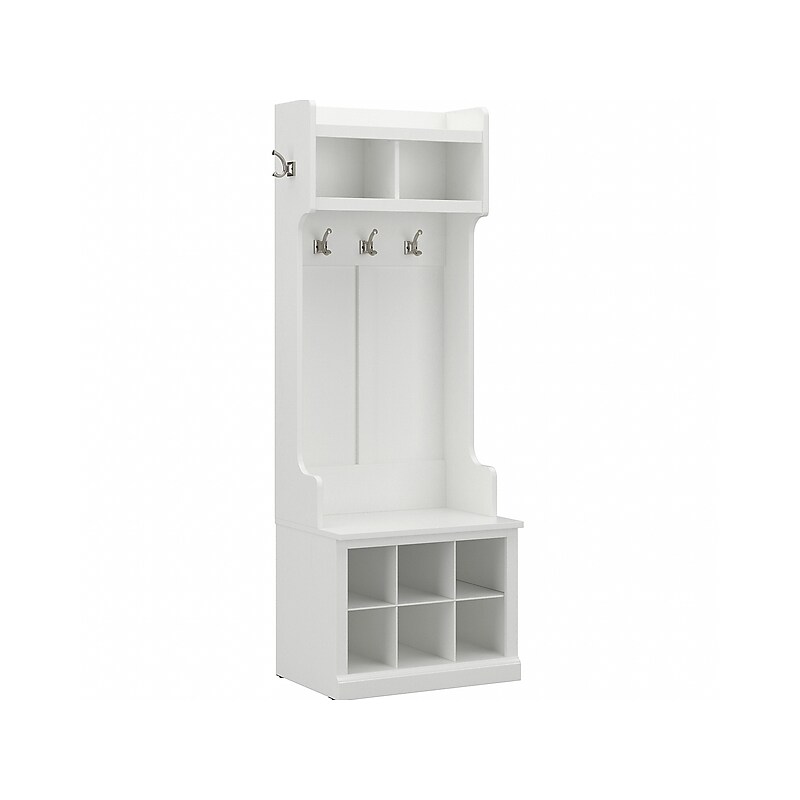 Bush Furniture Woodland 24W Hall Tree and Small Shoe Bench with Shelves, White Ash (WDL008WAS) image 1