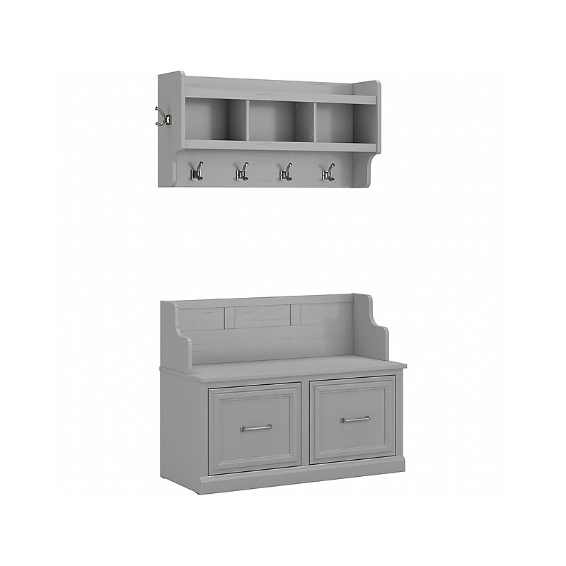 Bush Furniture Woodland 40W Entryway Bench with Doors and Wall Mounted Coat Rack, Cape Cod Gray (WDL009CG) image 1