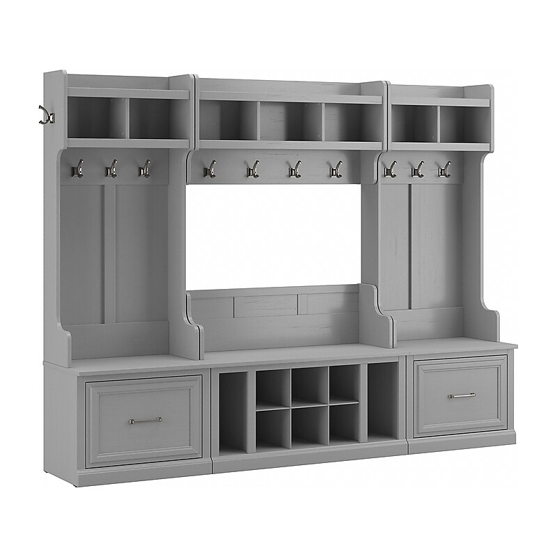 Bush Furniture Woodland Full Entryway Storage Set with Coat Rack and Shoe Bench with Drawers, Cape Cod Gray (WDL014CG) image 1