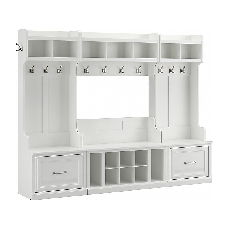 Bush Furniture Woodland Full Entryway Storage Set with Coat Rack and Shoe Bench with Drawers, White Ash (WDL014WAS) image 1