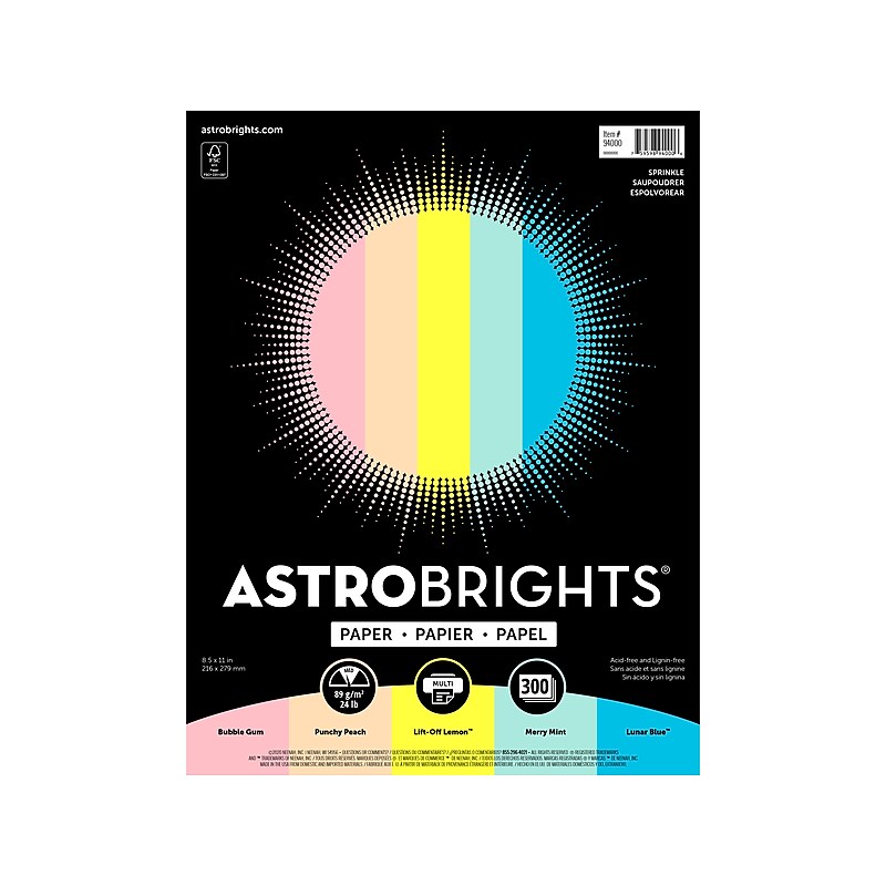 Astrobrights Colored Paper, 24 lbs,  8.5" x 11",  Assorted Sprinkle Colors, 300 Sheets/Pack (94000) image 1