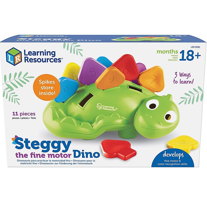 Learning Resources Steggy the Fine Motor Dino, 3.45"H x 6.5"W x 0.7"D, Multicolor (LER9091) image 1