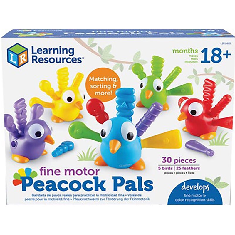 Learning Resources Fine Motor Peacock Pals, Assorted Colors, 5/Pack (LER9095) image 1
