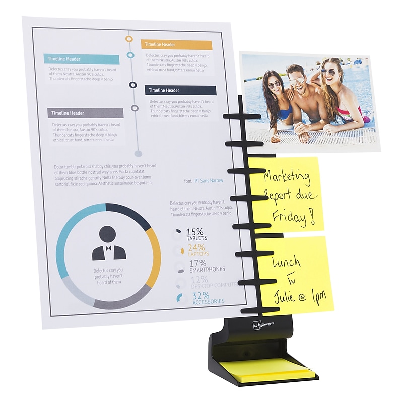 NoteTower Desktop Pro Plastic Document Stand with Teeth & Guide Bar, Black (NTR300-1) image 1