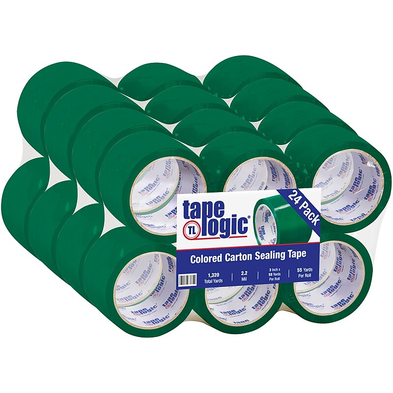 Tape Logic Colored Carton Sealing Heavy Duty Packing Tape, 3" x 55 yds., Green, 24/Carton (T90522G) image 1