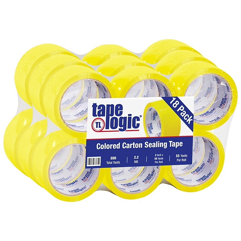 Tape Logic Colored Carton Sealing Heavy Duty Packing Tape, 2" x 55 yds., Yellow, 18/Carton (T90122Y18PK) image 1