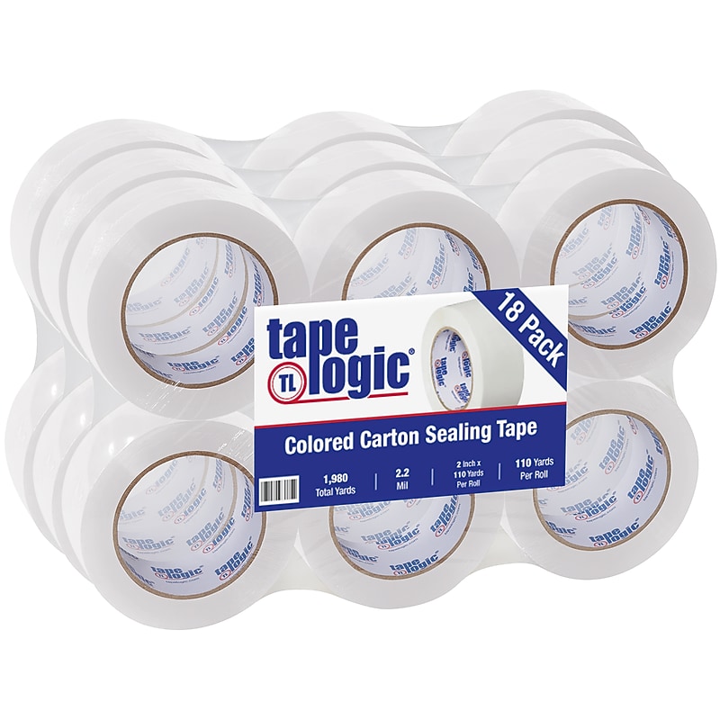 Tape Logic Colored Carton Sealing Heavy Duty Packing Tape, 2" x 110 yds., White, 18/Carton (T90222W18PK) image 1