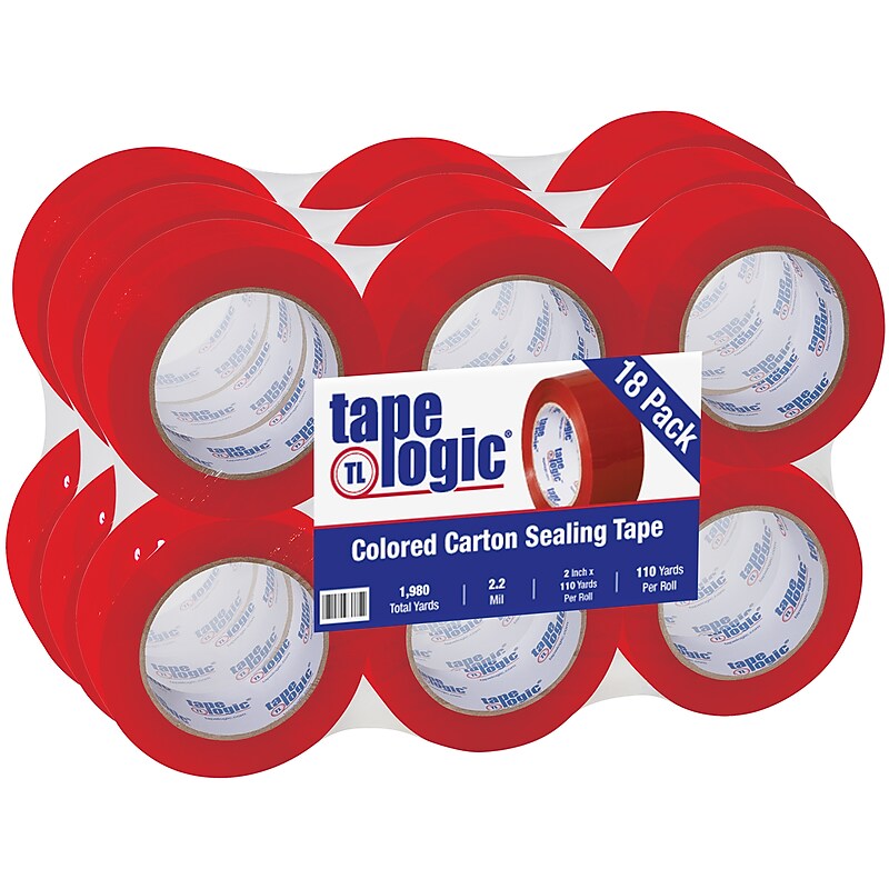 Tape Logic Colored Carton Sealing Heavy Duty Packing Tape, 2" x 110 yds., Red, 18/Carton (T90222R18PK) image 1