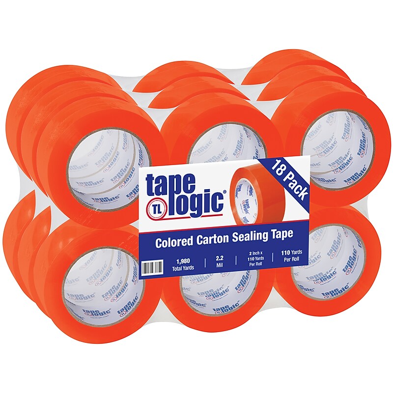Tape Logic Colored Carton Sealing Heavy Duty Packing Tape, 2" x 110 yds., Orange, 18/Carton (T90222O18PK) image 1