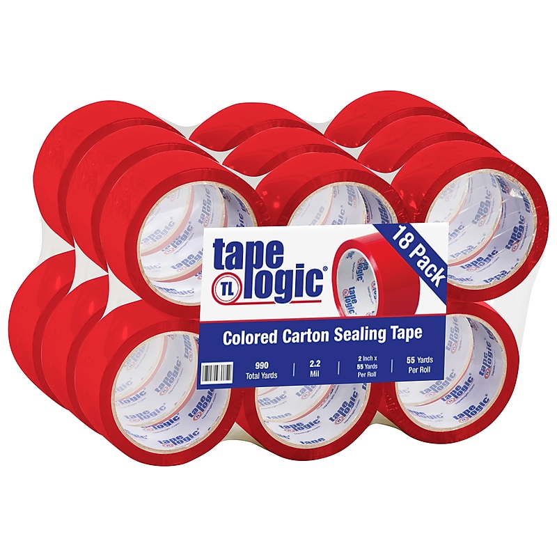 Tape Logic Colored Carton Sealing Heavy Duty Packing Tape, 2" x 55 yds., Red, 18/Carton (T90122R18PK) image 1