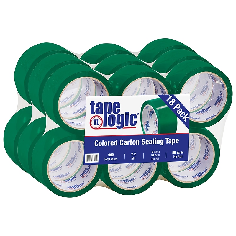 Tape Logic Colored Carton Sealing Heavy Duty Packing Tape, 2" x 55 yds., Green, 18/Carton (T90122G18PK) image 1
